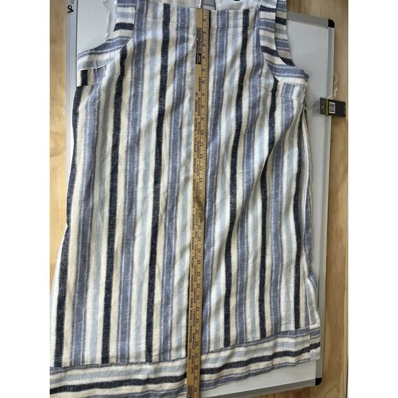 Sharagano dress Size 14 Linen Blend Dress Fully Lined Blue Black Ivory Cream New - Picture 9 of 10